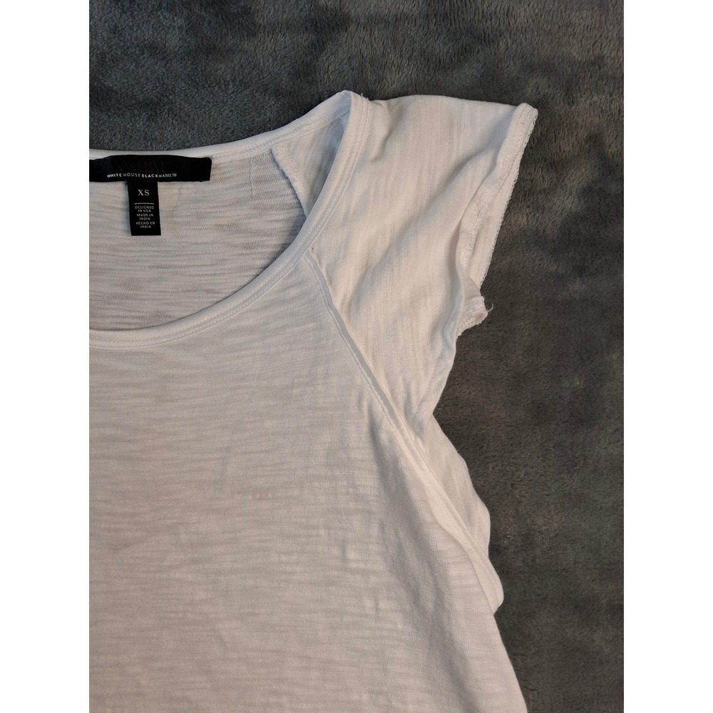 White House Black Market XS White Slub Knit Layered Flutter Sleeve Scoop Neck T - Picture 3 of 8